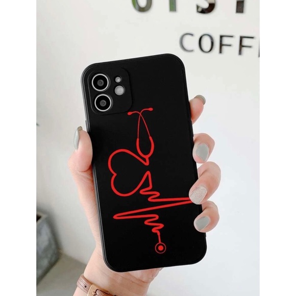 Black Heartbeat Line Stethoscope iPhone 12 Pro Max Case ❤️